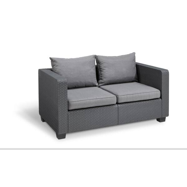 Keter Salta Graphite Resin Plastic Outdoor Loveseat with Flanelle Cushions
