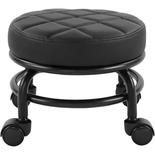 Low Roller Seat PU Leather Rolling Stool with Wheels for Manicure Mechanic Home Office Garage Shop Black