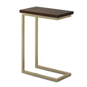Skyler Solid Mango Wood and Metal 18 in. Wide Rectangle Industrial C Side Table in Dark Brown and Gold, Fully Assembled