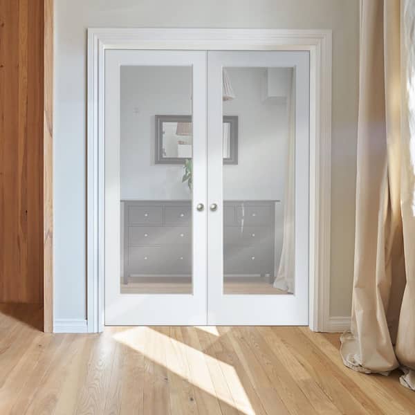 60 in. x 80 in. Both Active Primed Composite Clear Glass Full Lite Prehung Interior French Door