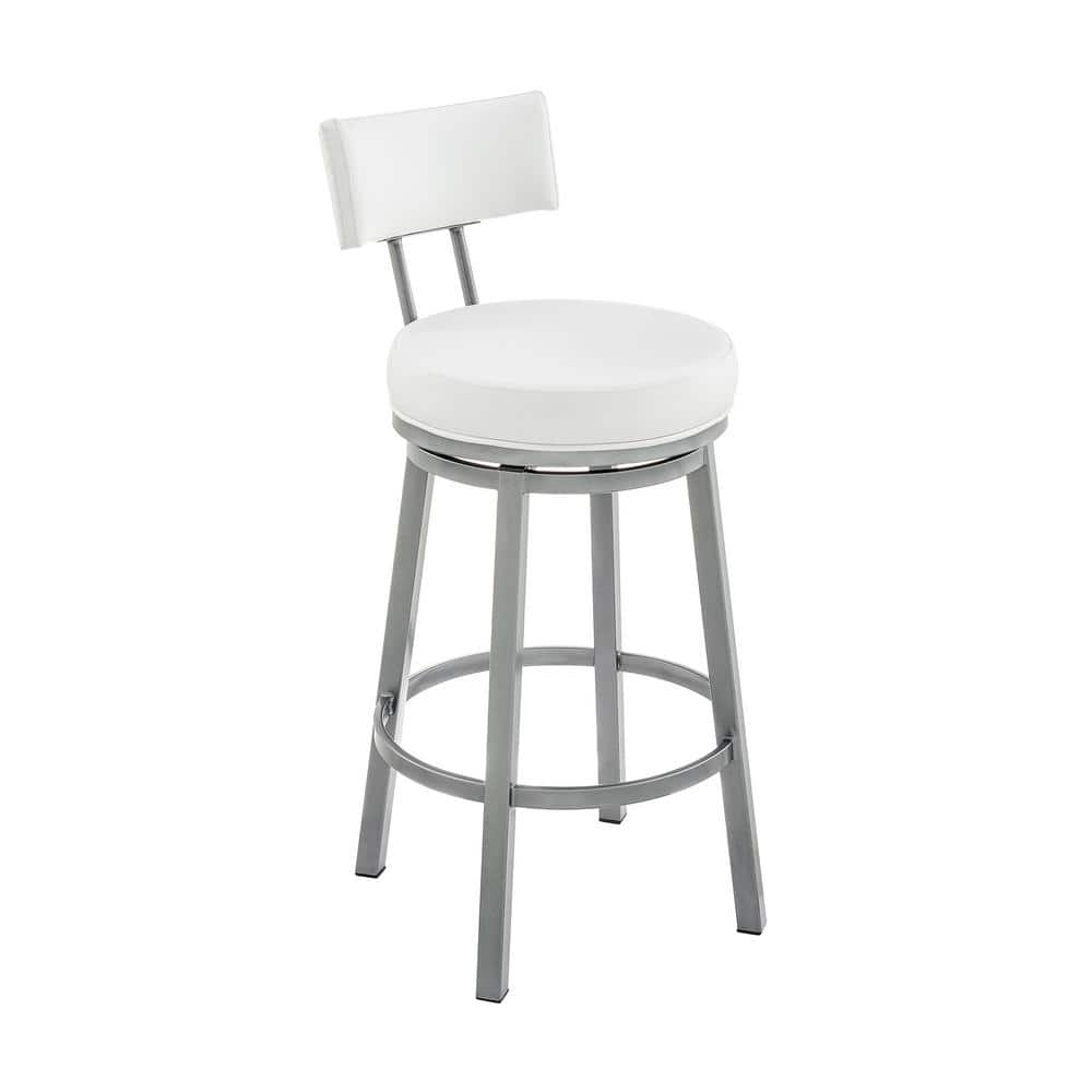 Armen Living Dalza 36 in. White 26 in. Bar Stool with Faux Leather Seat