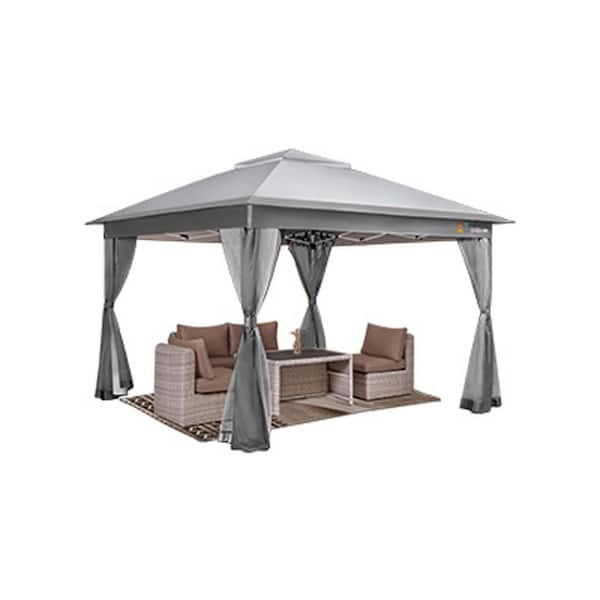 Unbranded 11 ft. x 11 ft. Grey Pop Up Gazebo with Mosquito Netting Outdoor Instant Canopy Tent with Carry Bag