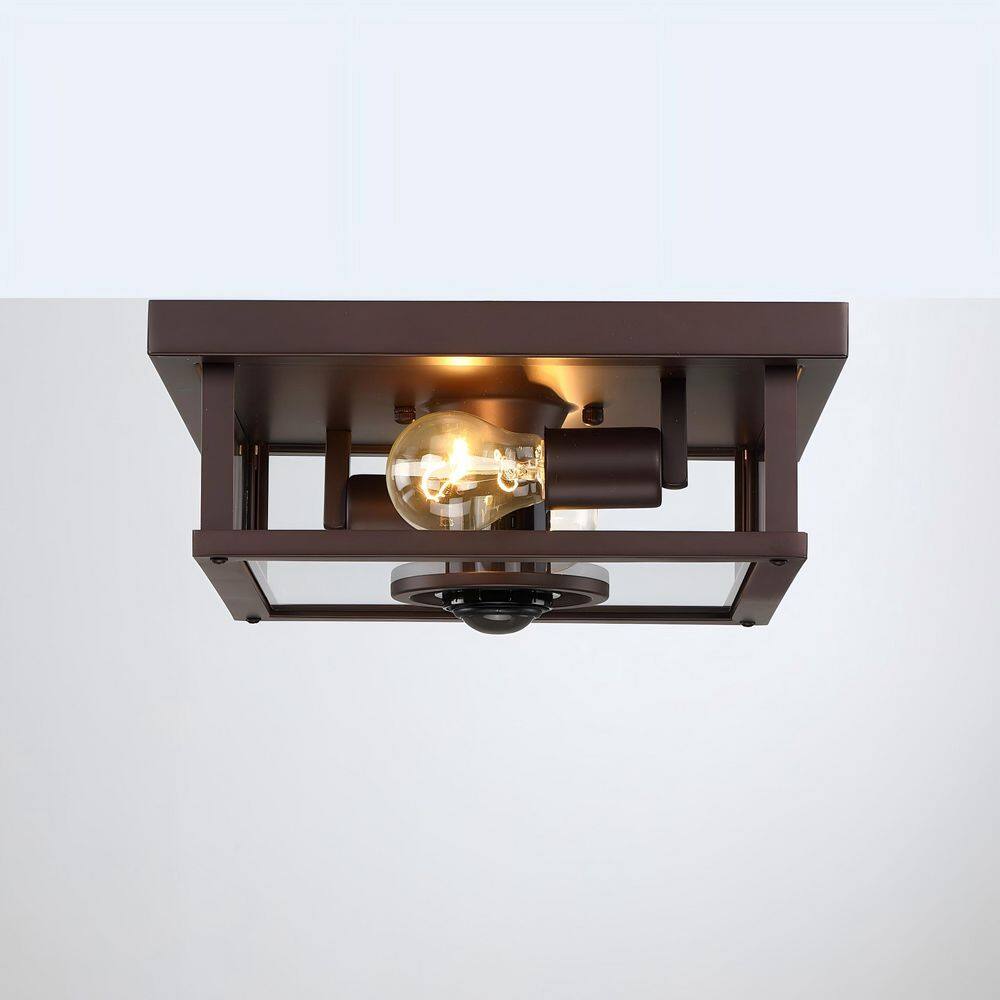 12.25 in. 2-Light Oil Rubbed Bronze Outdoor Flush Mount Ceiling Light with Motion Sensor and Timer Functions price history on PriceWatchPro