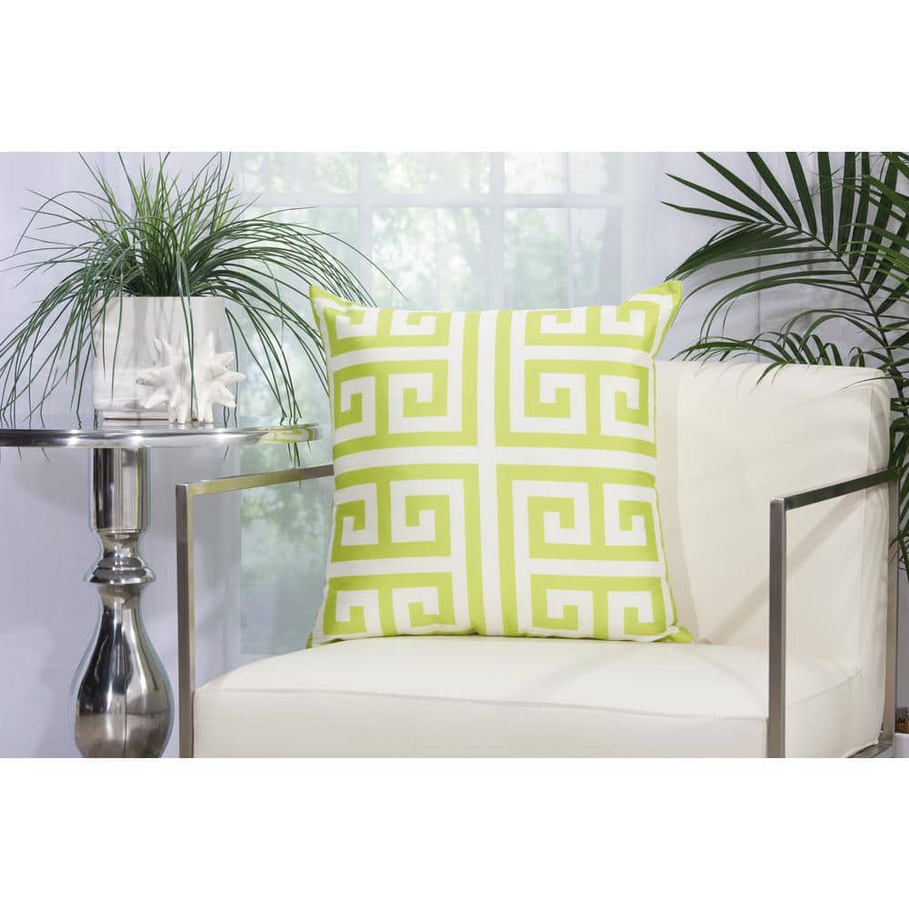 Apple Green and White Geometric Embroidered Square Pillow