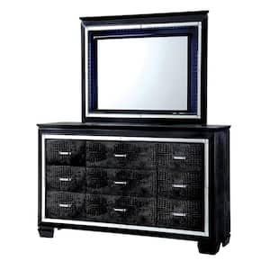 39 in. H x 66 in. W x 17.5 in. D Bellanova Black Dresser and Mirror Set 9-Drawers