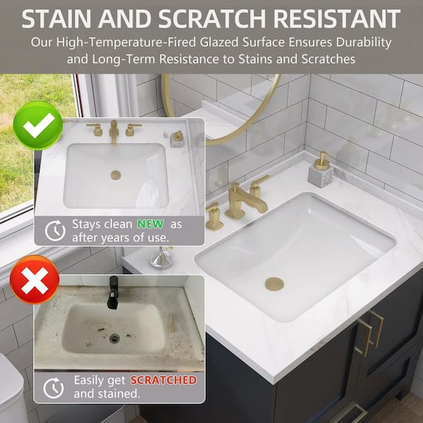 Zeafive 20 in. L Rectangular Bathroom Sink in White Ceramic