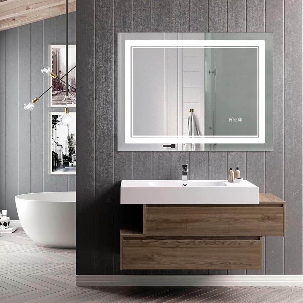 24 in. W x 40 in. H Rectangular Frameless LED Mirror Anti-Fog Dimmable Wall