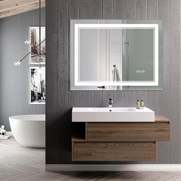Unbranded 24 in. W x 40 in. H Rectangular Frameless LED Mirror Anti-Fog Dimmable Wall Mount Bathroom Vanity Mirror in Silver