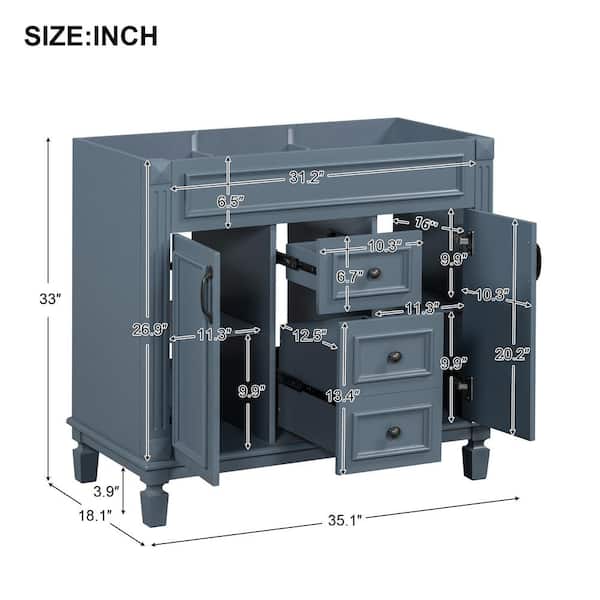 36 in. Bath Vanity Cabinet without Top in Blue with 2-Soft Closing Doors and 2-Drawers Unassembled