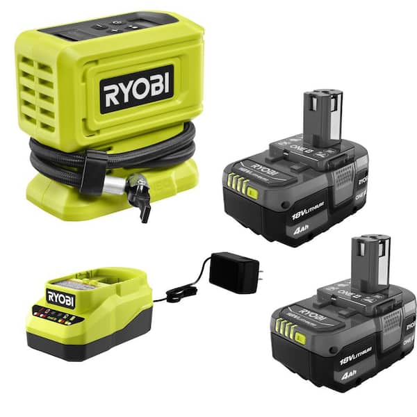RYOBI ONE+ 18V Cordless High Pressure Inflator with Lithium-Ion 4.0 Ah Battery (2-Pack) and Charger