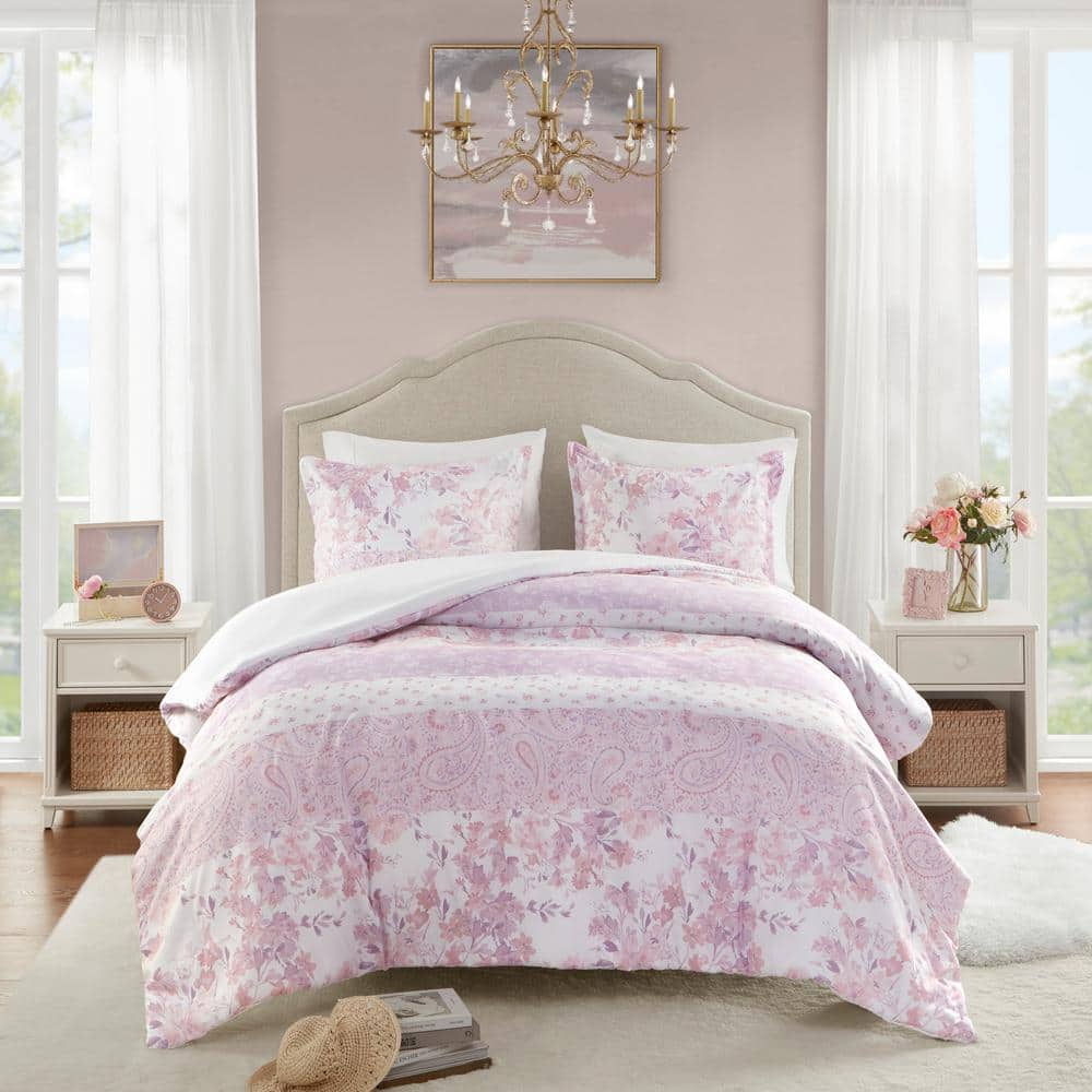 Pink Floral Paisley Full/Queen Microfiber Bedspread Cover Set