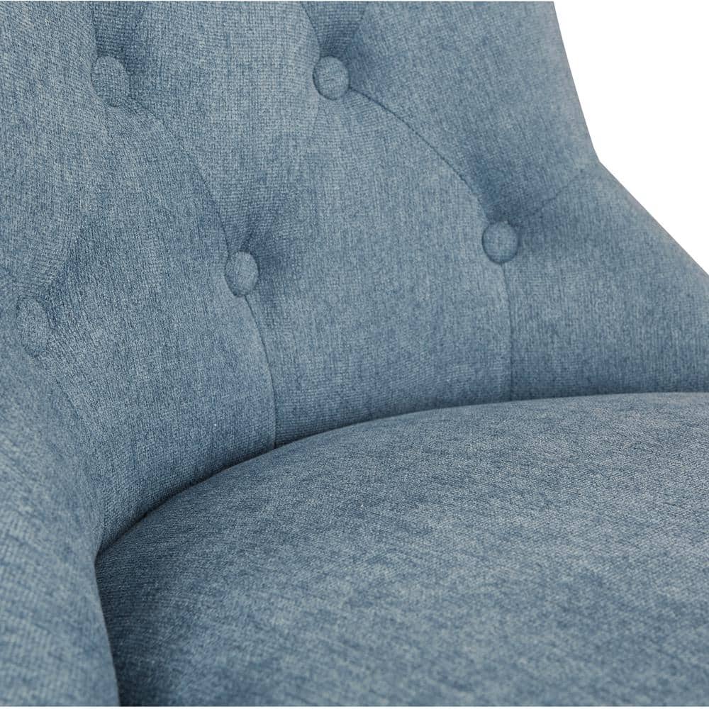 Sky Blue Fabric Swivel Armless Office Chair with Wood Base
