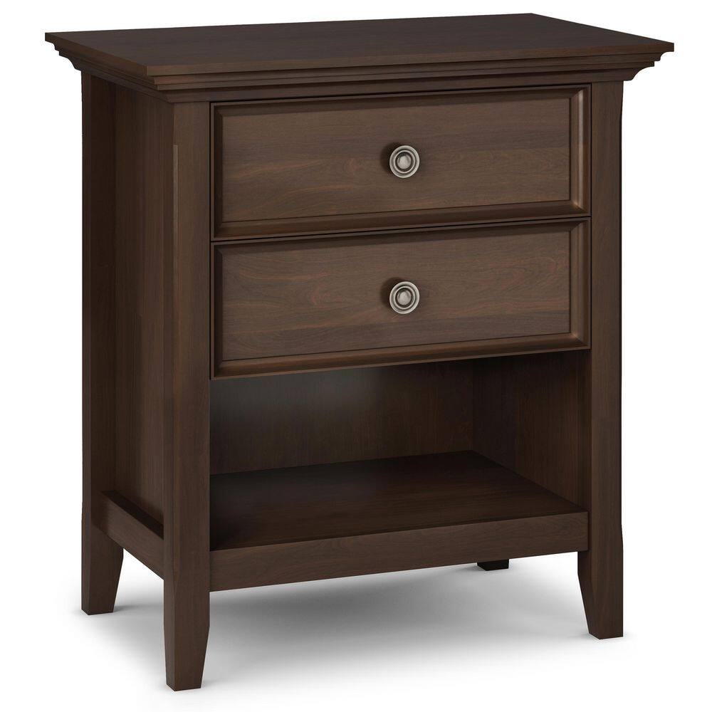 Natural Aged Brown Solid Wood 2-Drawer Bedside Table