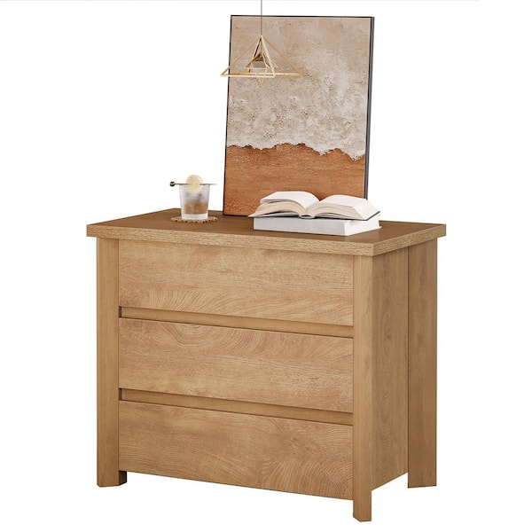 BYBLIGHT Fenley Light Brown Oversized Nightstands, 3-Drawer 31.5 in. Bedside Table, Large Nightstands for Bedroom