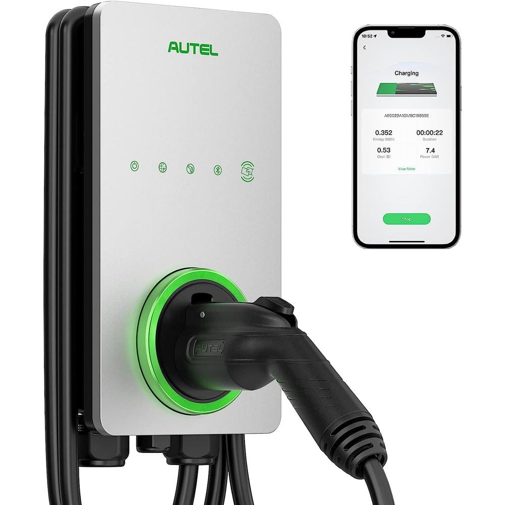 Autel EV Charger Level 2, 50 Amp, J1772 Wi-Fi and Bluetooth Enabled 25 ft.  Cable, Hardwired, Gray Autel50AGray The Home Depot