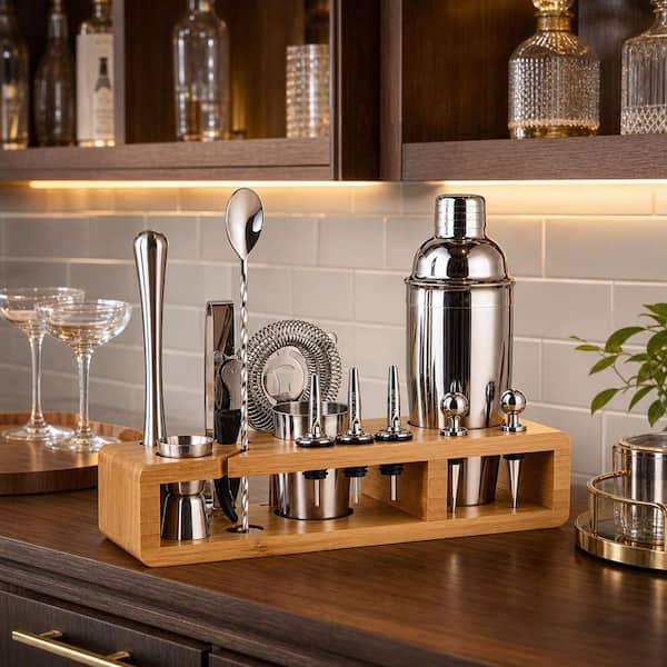 Numhew 23-Piece 24 oz. Silver Stainless Steel Cocktail Shaker Set