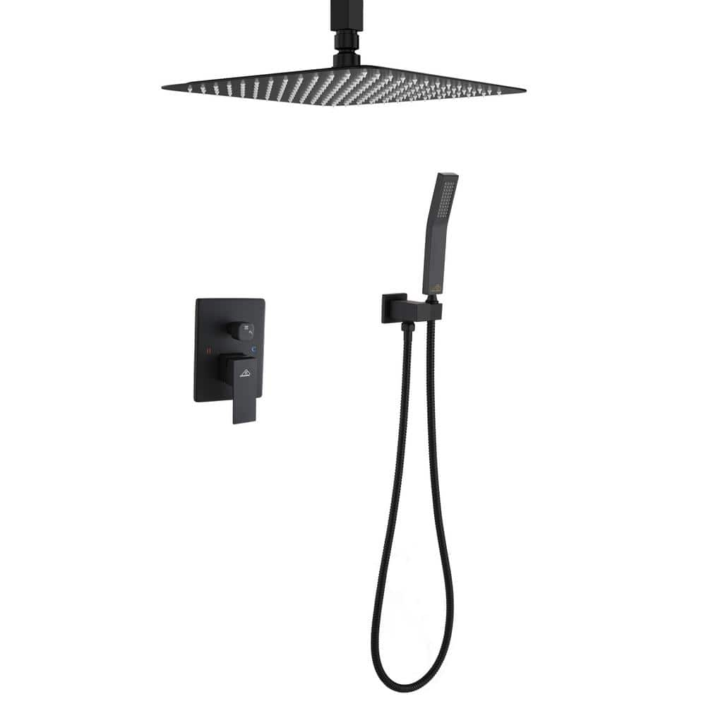 12 in.Ceiling-Mounted Shower System with Valve in Matte Black -  CASAINC, CS3602-12MB