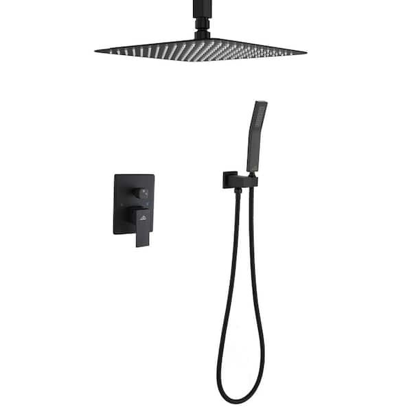 CASAINC 12 in.Ceiling-Mounted Shower System with Valve in Matte Black