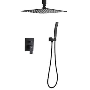 1-Spray Patterns with 2.5 GPM 16 in. Ceiling Mount Dual Shower Heads in Matte Black