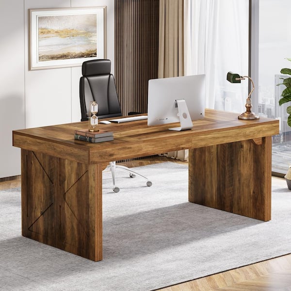 Capen 63 in. Rectangular Browm Engineered Wood Executive Computer Desk with Heavy Duty Wood Frame for Home Office
