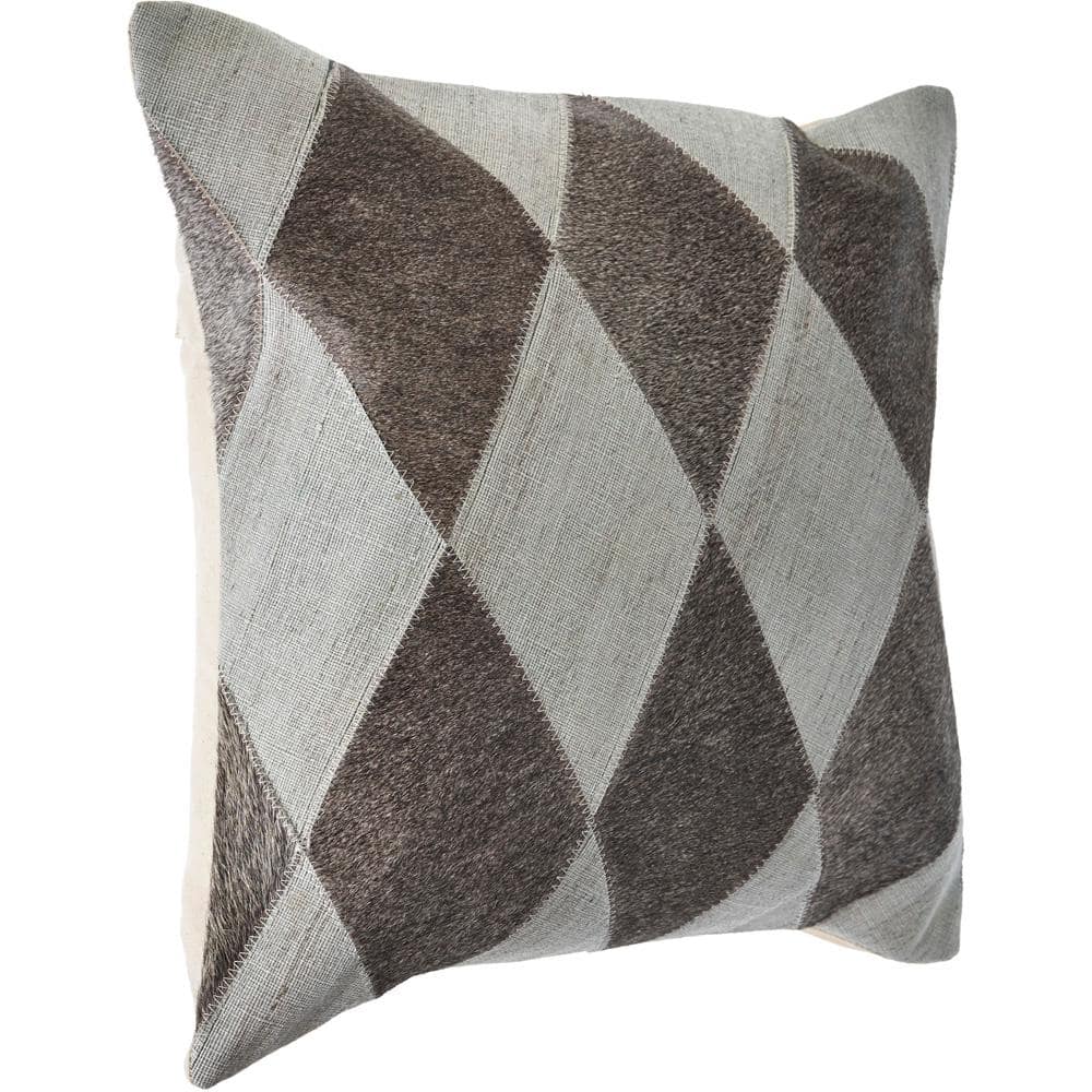 Silver and Brown Geometric Faux Leather Throw Pillow, 20 in