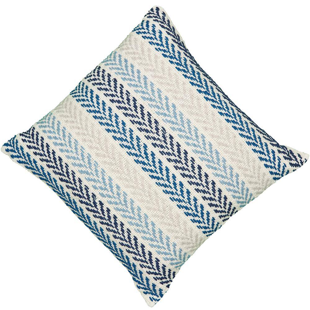Hand-Woven Blue and Cream Chevron Cotton Throw Pillow