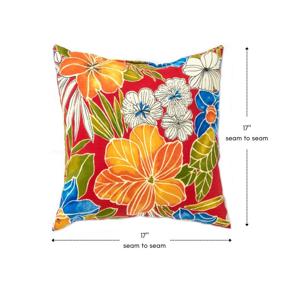 Aloha Red Floral 17" Square Outdoor Throw Pillow Set
