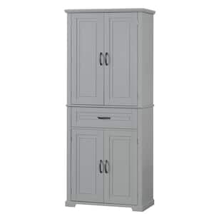 29.9 in. W x 15.7 in. D x 72.2 in. H Gray Linen Cabinet with Adjustable Shelf, Doors and Drawer
