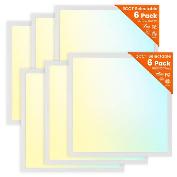 2 ft. x 2 ft. Integrated LED Panel Light, Selectable 3CCT, 2200/3300/3850 Lumens Dimmable, ETL/DLC Certified, 6 Pack