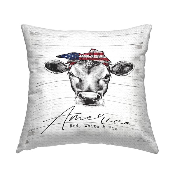 Stupell Industries Red White and Moo Cow Grey Square Outdoor Throw Pillow