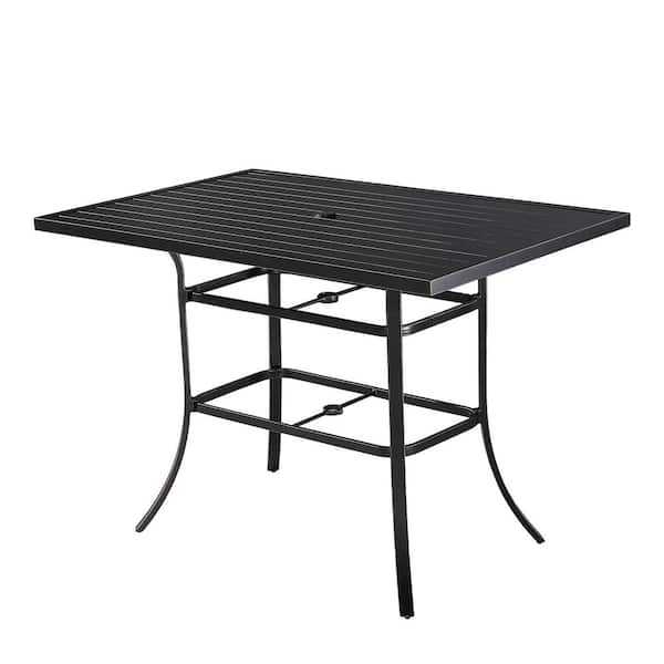 Clihome 60 in. W Aluminum Steel Dining Table, Rust-Resistant, Durable, 1.9 in. Umbrella Hole, Elegant Outdoor Furniture