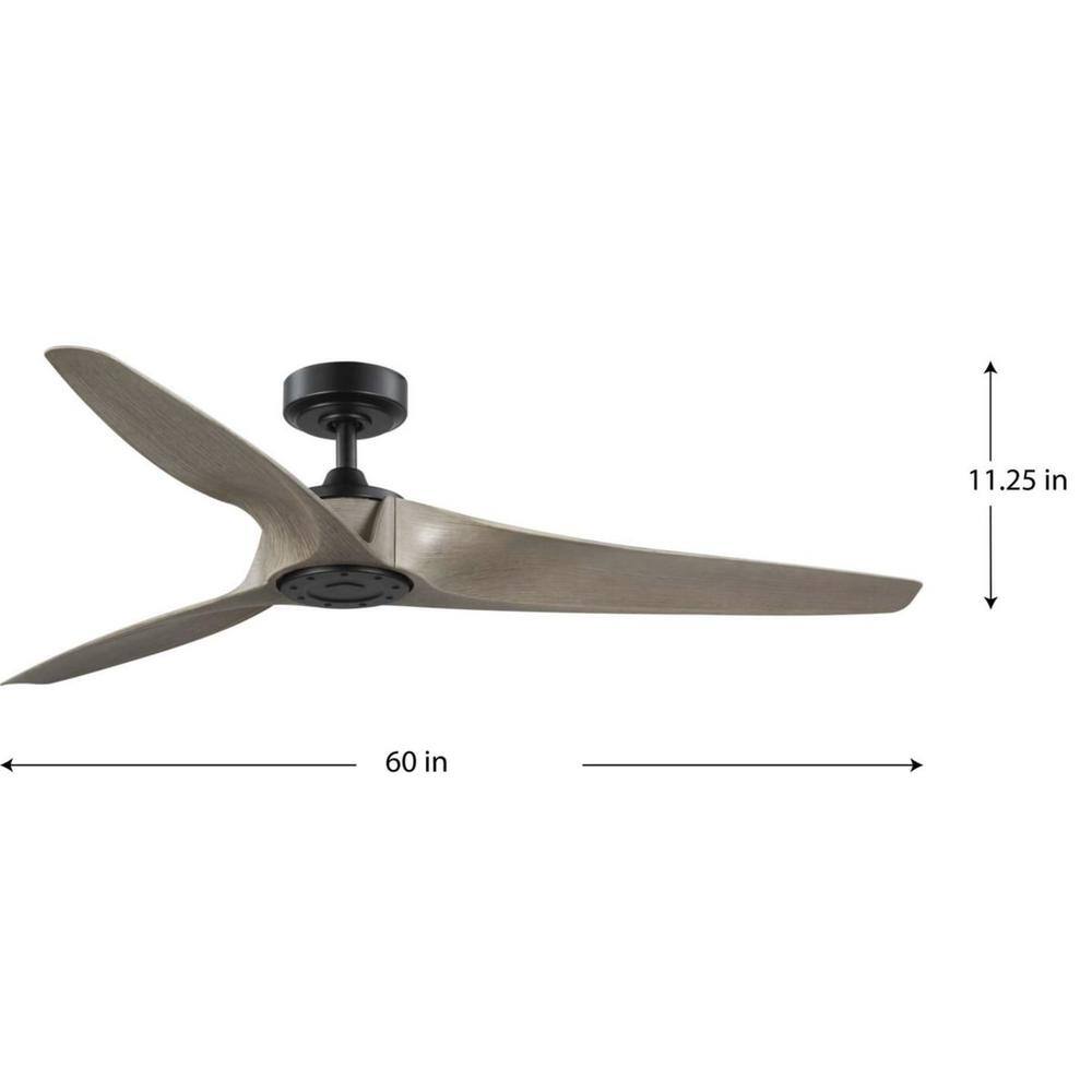 Manvel 60" Matte Black and Grey Weathered Wood Ceiling Fan with Remote