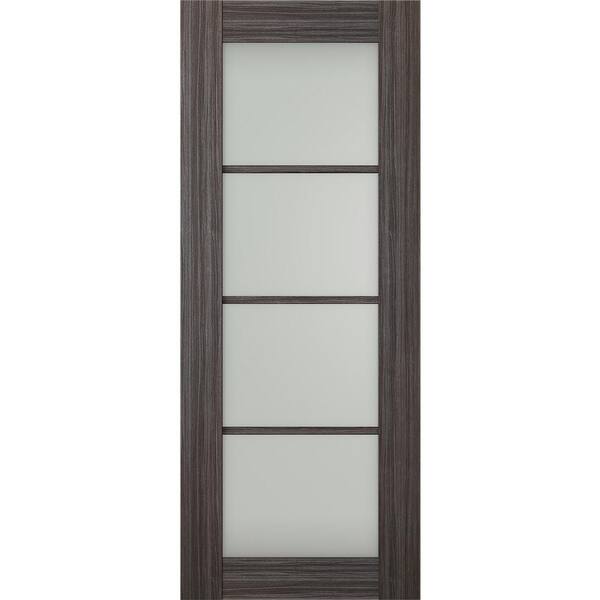 Belldinni Paola 4 Lite 18 in. x 84 in. No Bore 4-Lite Frosted Glass Gray Oak Wood Composite Interior Door Slab