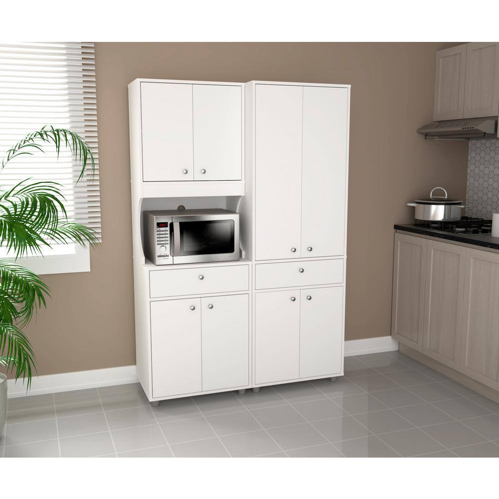 White Melamine 2-Piece Kitchen Microwave Cabinet Set