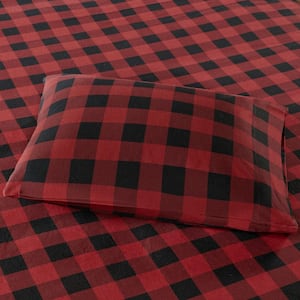 Cotton Flannel 4-Piece Red/Black Buffalo Check Queen Sheet Set