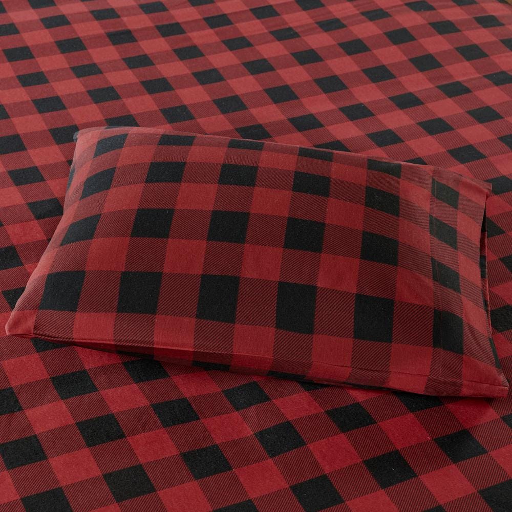 Woolrich Cotton Flannel 4Piece Red/Black Buffalo Check Cal King Sheet
