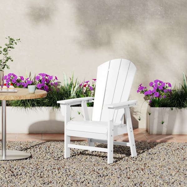 Laguna Outdoor Patio Fade Resistant HDPE Plastic Adirondack Style Dining Chair with Arms in White