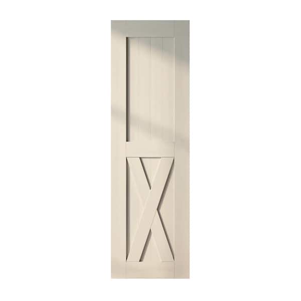 HOMACER 28 in. x 84 in. X-Frame Tinsmith Gray Solid Natural Pine Wood Panel Interior Sliding Barn Door Slab with Frame