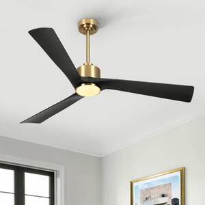 60 in. Smart Indoor Black and Gold Low Profile Ceiling Fan with Bright Integrated LED with Remote Included with Downrod