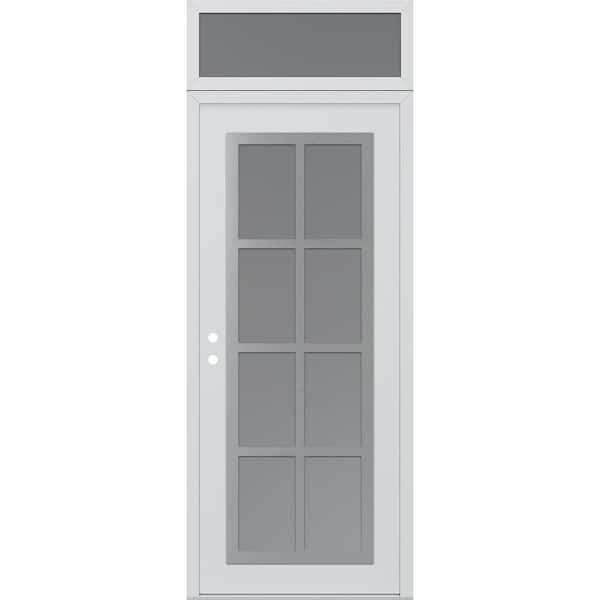 C16 36 in. x 96 in. Silver P Right-Hand/Inswing Frosted Glass White/White Transom Steel Prehung Front Door