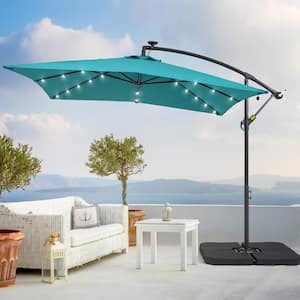 8.2 ft. x 8.2 ft. Lake Blue Solar LED Lighted Square Patio Cantilever Umbrella With a Base