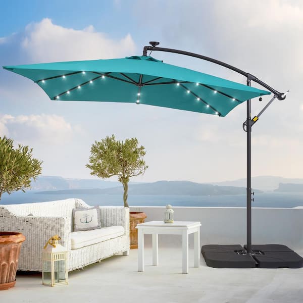 8.2 ft. x 8.2 ft. Lake Blue Solar LED Lighted Square Patio Cantilever Umbrella With a Base