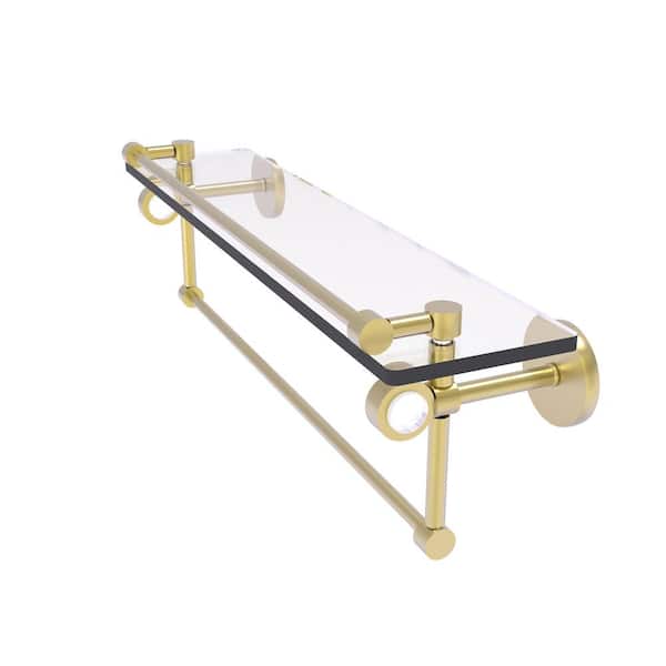 Allied Brass Clearview 22 in. W x 6.7 in. H x 5.8 D Glass Rectangular Shelf in Satin Brass with Gallery Rail and Towel Bar