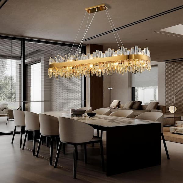 YUYI 52 in. 20-Light Gold Crystal Chandelier, Modern Rectangular