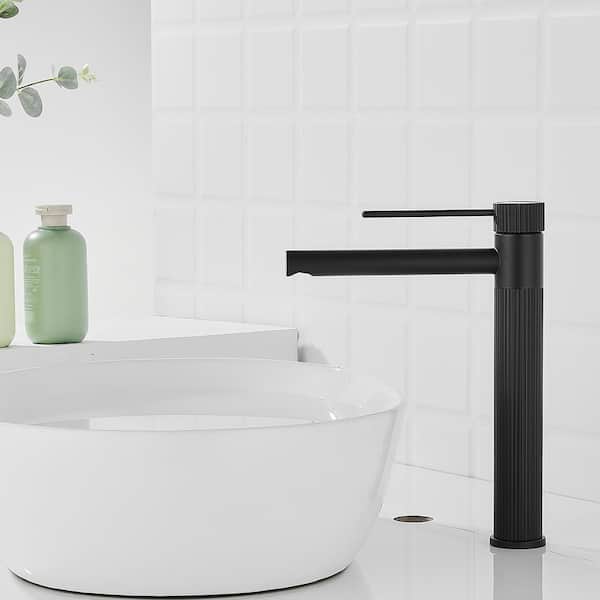 Single Hole Single Handle High-Arc Bathroom Faucet with Pop Up Drain in Matte Black