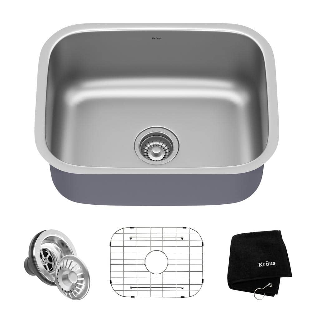 KRAUS Premier Undermount Stainless Steel 23 in. Rectangular Single Bowl Kitchen Sink, Silver -  KBU12