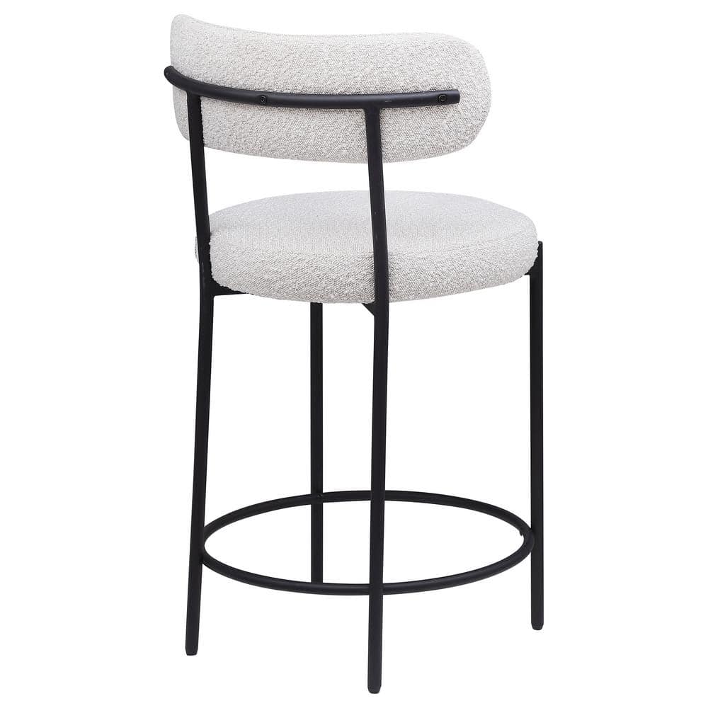 Viola Cream Boucle Upholstered Counter Stools with Black Metal Frame