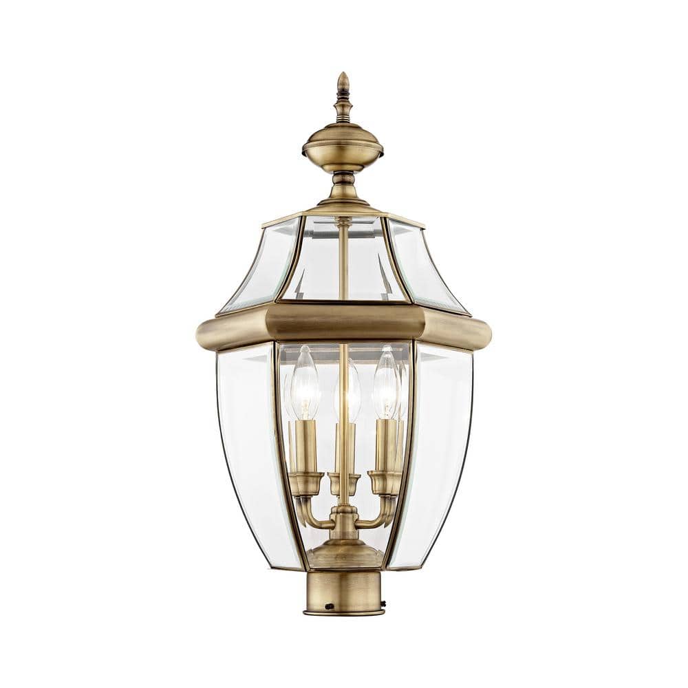 Aston 23.5 in. 3-Light Antique Brass Cast Brass Hardwired Outdoor Rust Resistant Post Light with No Bulbs Included price history on PriceWatchPro