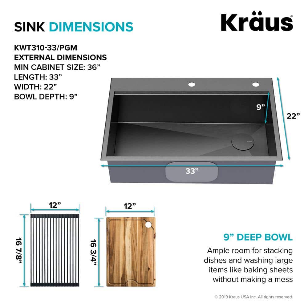 Kore 33" Black Stainless Steel Drop-In Single Bowl Kitchen Sink