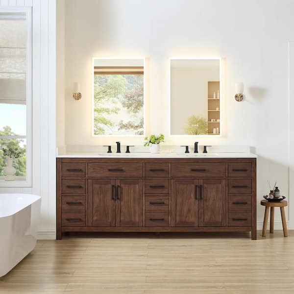 Beckett 84 in. Double Freestanding Dark Walnut Bath Vanity with Giotto Quartz Top